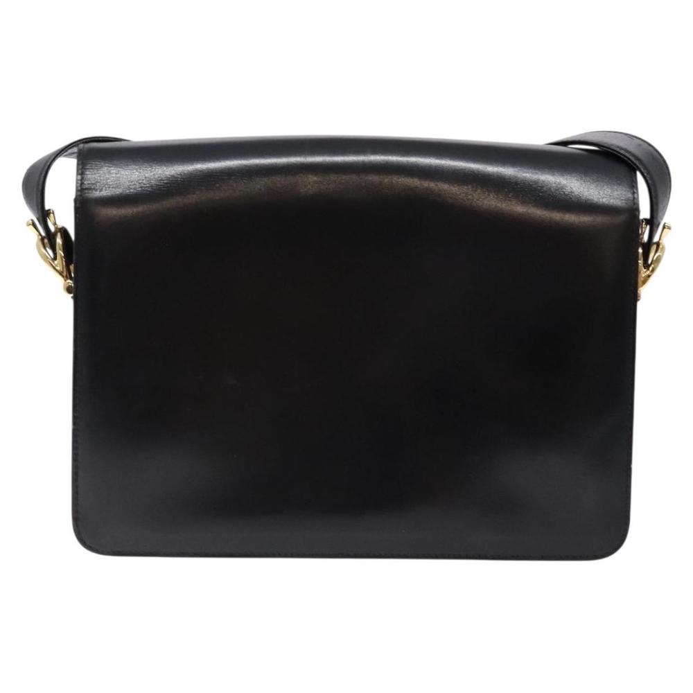 CELINE Horse Carriage Shoulder Bag Leather Black Gold Auth ki5948 - Picture 2 of 16